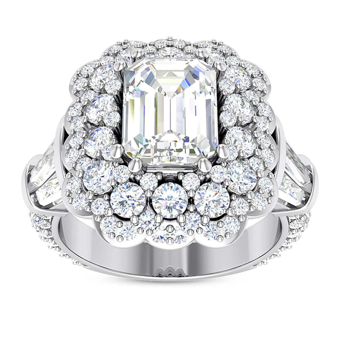 3.80CTW Natural Diamond Baguette Emerald Moissanite Cocktail 18K Gold Ring