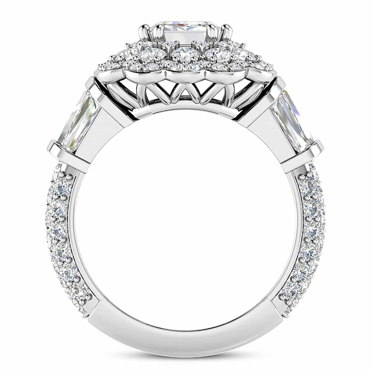 3.80CTW Natural Diamond Baguette Emerald Moissanite Cocktail 18K Gold Ring