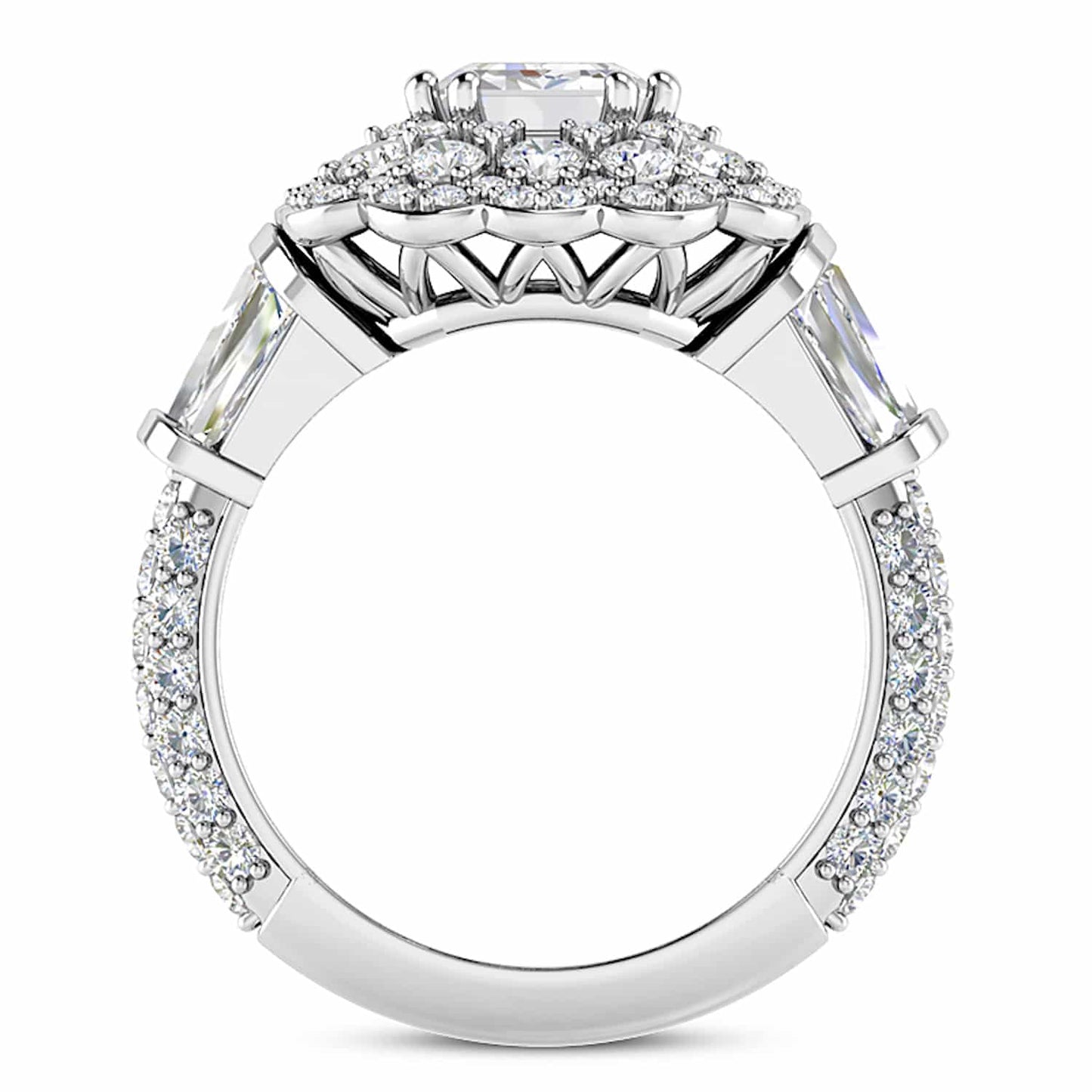 3.80CTW Real Diamond Baguette Emerald Moissanite Cocktail 18K Real Gold Ring