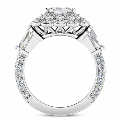 3.80CTW Real Diamond Baguette Emerald Moissanite Cocktail 18K Real Gold Ring