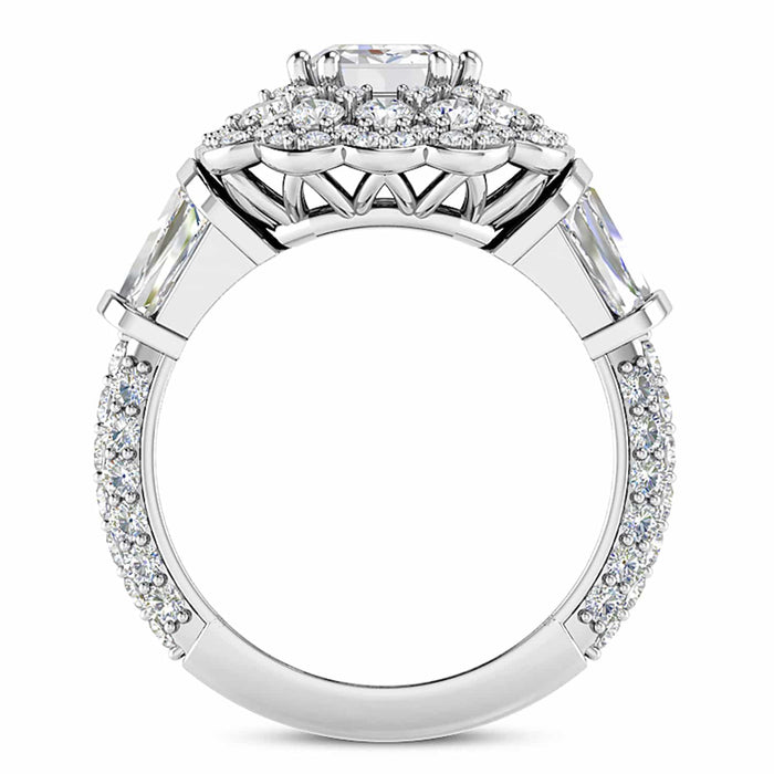 3.80CTW Natural Diamond Baguette Emerald Moissanite Cocktail 18K Gold Ring