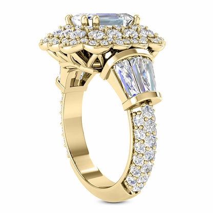 3.80CTW Real Diamond Emerald Moissanite Halo Side Cocktail 18K Real Gold Ring