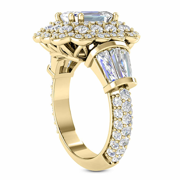 3.80CTW Natural Diamond Emerald Moissanite Halo Side Cocktail 18K Gold Ring