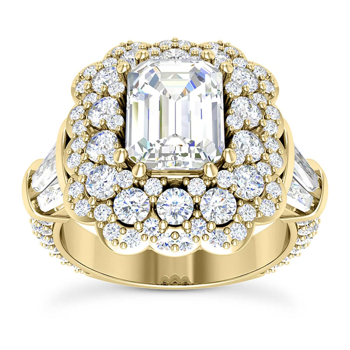 3.80CTW Natural Diamond Emerald Moissanite Halo Side Cocktail 18K Gold Ring