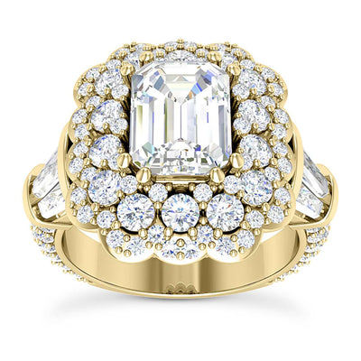 3.80CTW Natural Diamond Emerald Moissanite Halo Side Cocktail 18K Gold Ring