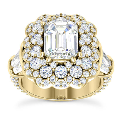 3.80CTW Real Diamond Emerald Moissanite Halo Side Cocktail 18K Real Gold Ring