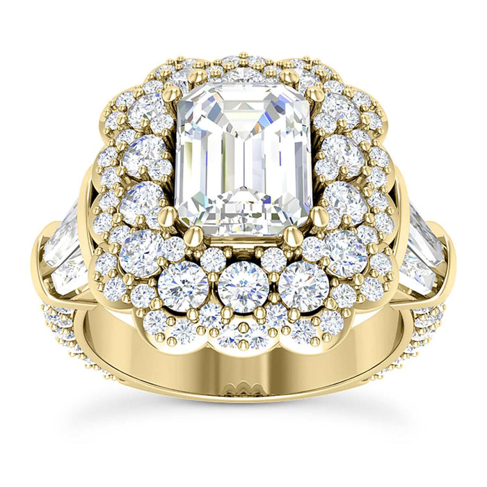 3.80CTW Natural Diamond Emerald Moissanite Halo Side Cocktail 18K Gold Ring