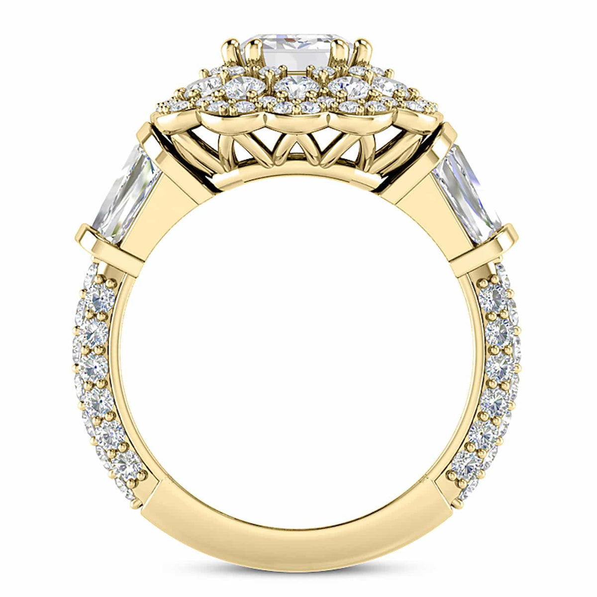 3.80CTW Natural Diamond Emerald Moissanite Halo Side Cocktail 18K Gold Ring