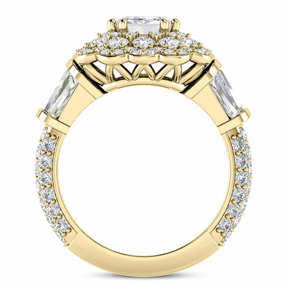 3.80CTW Real Diamond Emerald Moissanite Halo Side Cocktail 18K Real Gold Ring
