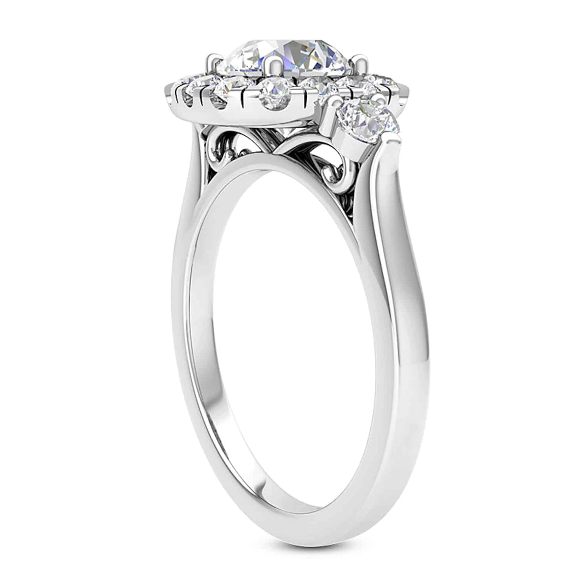 2.10CTW Natural Diamond & Moissanite Halo Engagement 18K Gold White Ring
