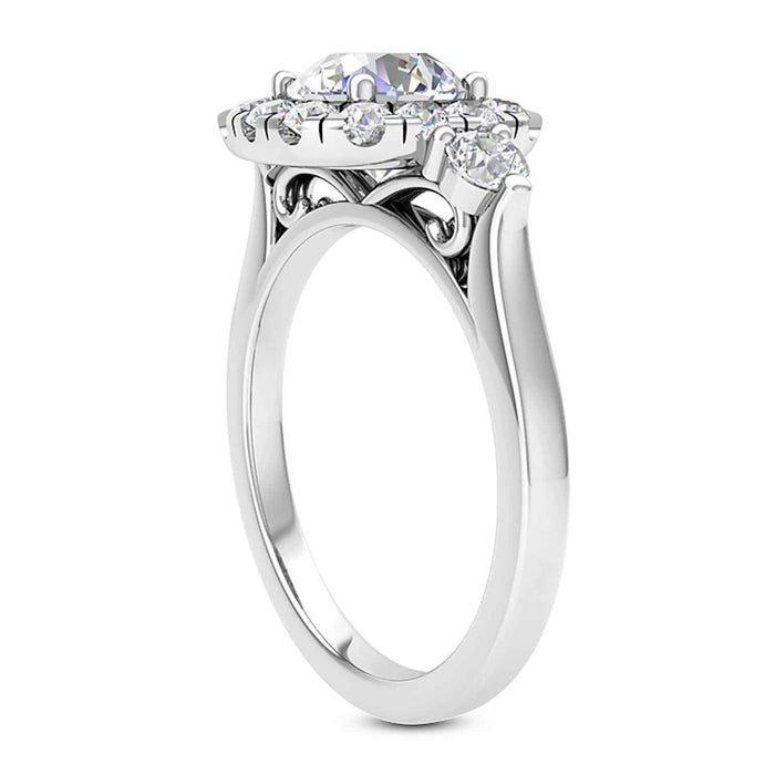 2.10CTW Natural Diamond & Moissanite Halo Engagement 18K Gold White Ring