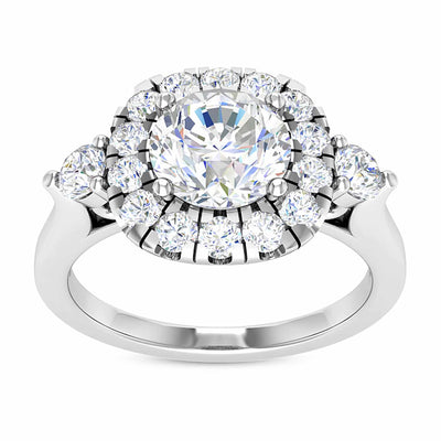 2.10CTW Natural Diamond & Moissanite Halo Engagement 18K Gold White Ring