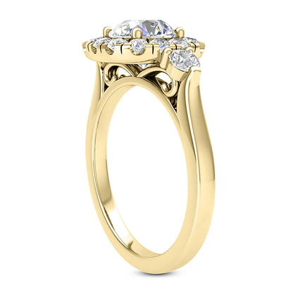 2.10CTW Real Diamond & Moissanite Halo Engagement 18K Gold Ring
