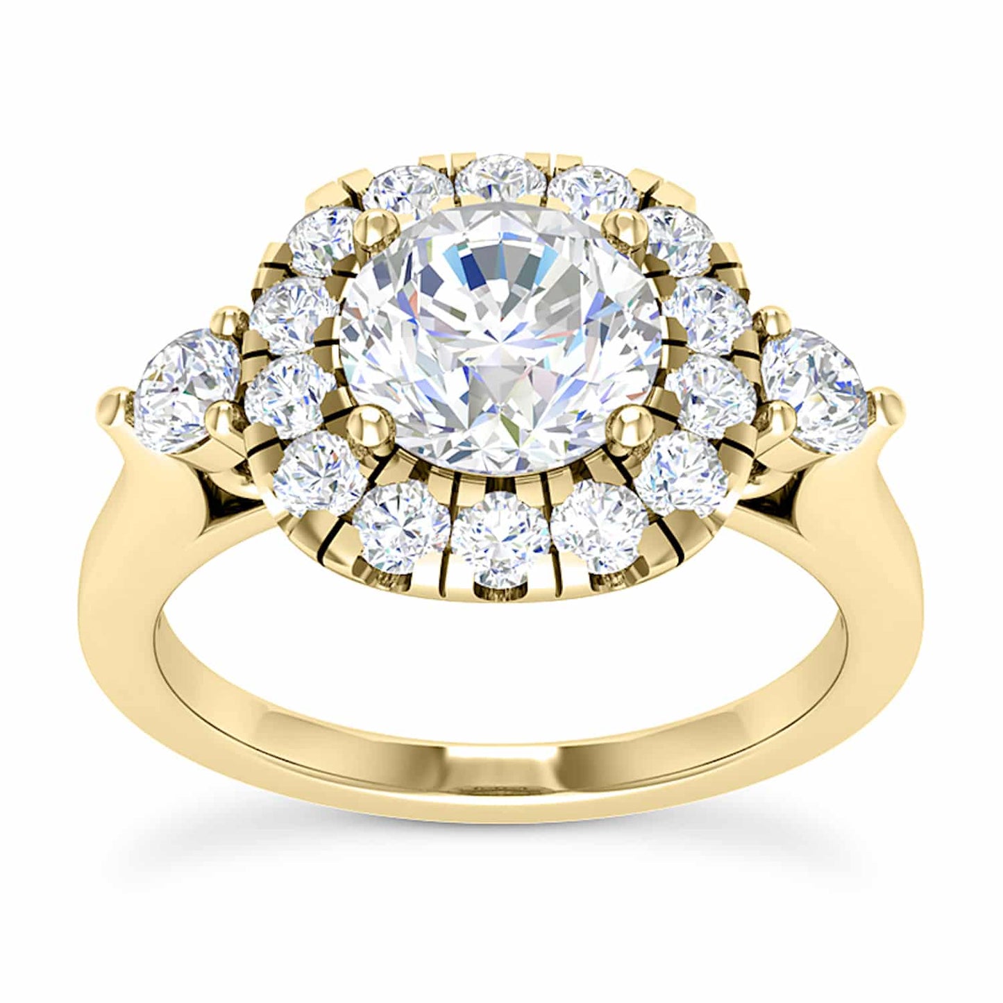 2.10CTW Real Diamond & Moissanite Halo Engagement 18K Gold Ring