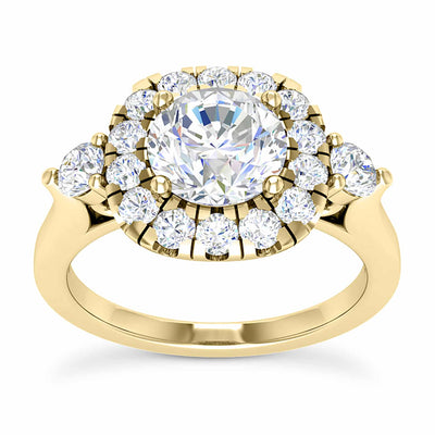 2.10CTW Natural Diamond & Moissanite Halo Engagement 18K Gold Ring