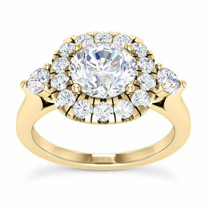 2.10CTW Real Diamond & Moissanite Halo Engagement 18K Gold Ring