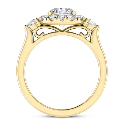 2.10CTW Real Diamond & Moissanite Halo Engagement 18K Gold Ring
