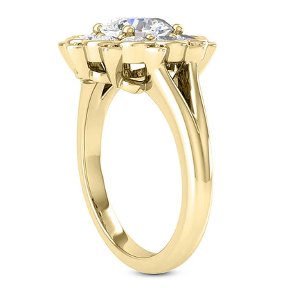 2.15CTW Real Diamond & Moissanite Floral Halo 18K Gold Engagement Ring
