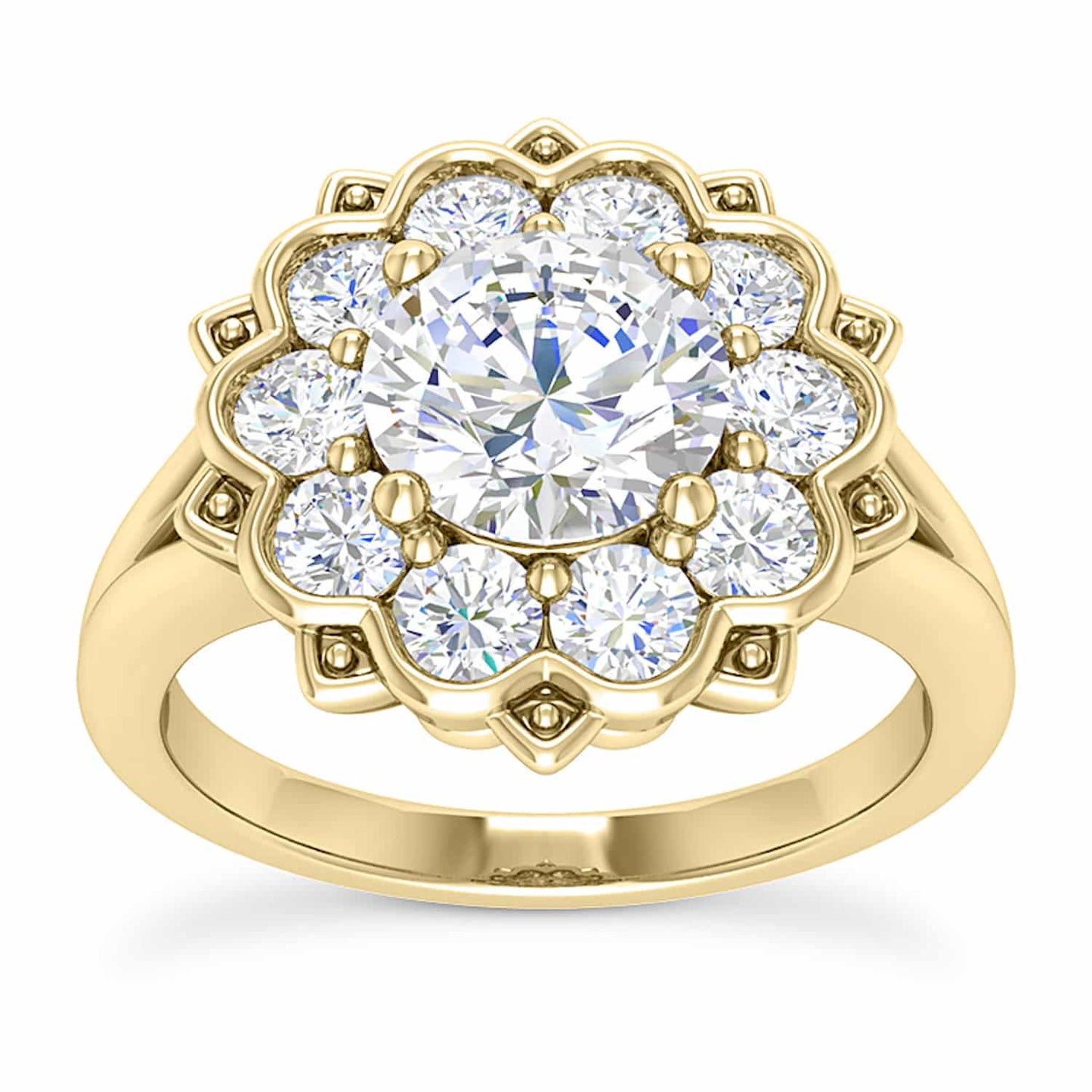 2.15CTW Real Diamond & Moissanite Floral Halo 18K Gold Engagement Ring