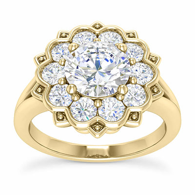 2.15CTW Natural Diamond & Moissanite Floral Halo 18K Gold Engagement Ring