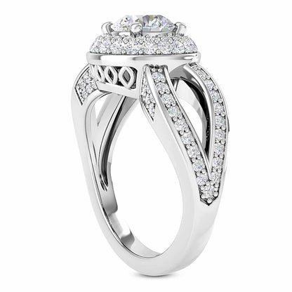 2.3CT Real Diamond Moissanite Halo Split Shank 18K Gold White Engagement Ring