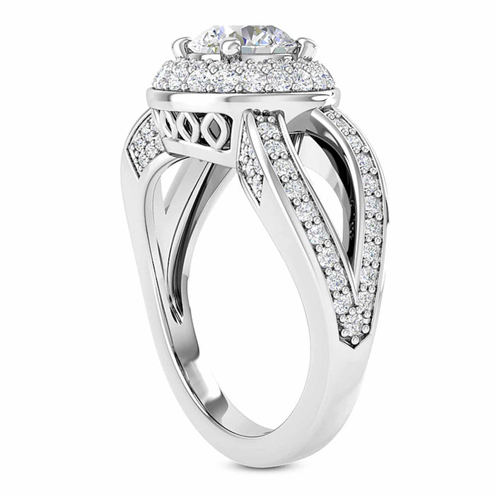 2.3CT Natural Diamond Moissanite Halo Split Shank 18K Gold White Engagement Ring