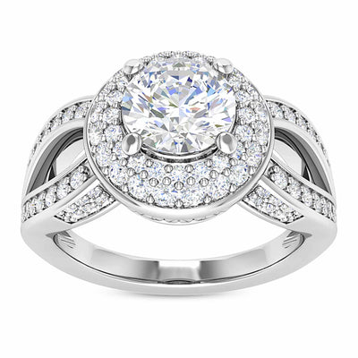 2.3CT Natural Diamond Moissanite Halo Split Shank 18K Gold White Engagement Ring