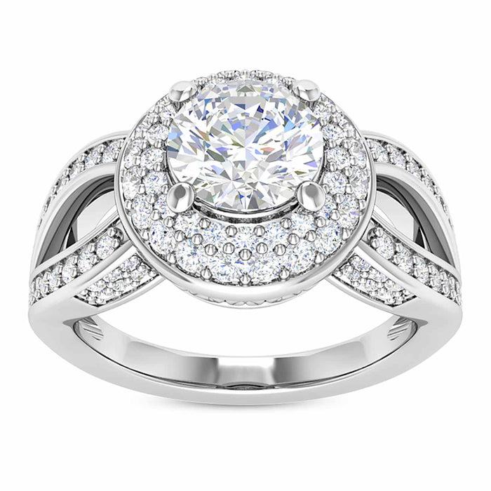 2.3CT Natural Diamond Moissanite Halo Split Shank 18K Gold White Engagement Ring