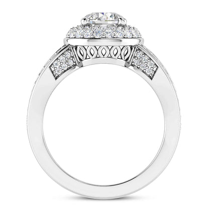 2.3CT Real Diamond Moissanite Halo Split Shank 18K Gold White Engagement Ring