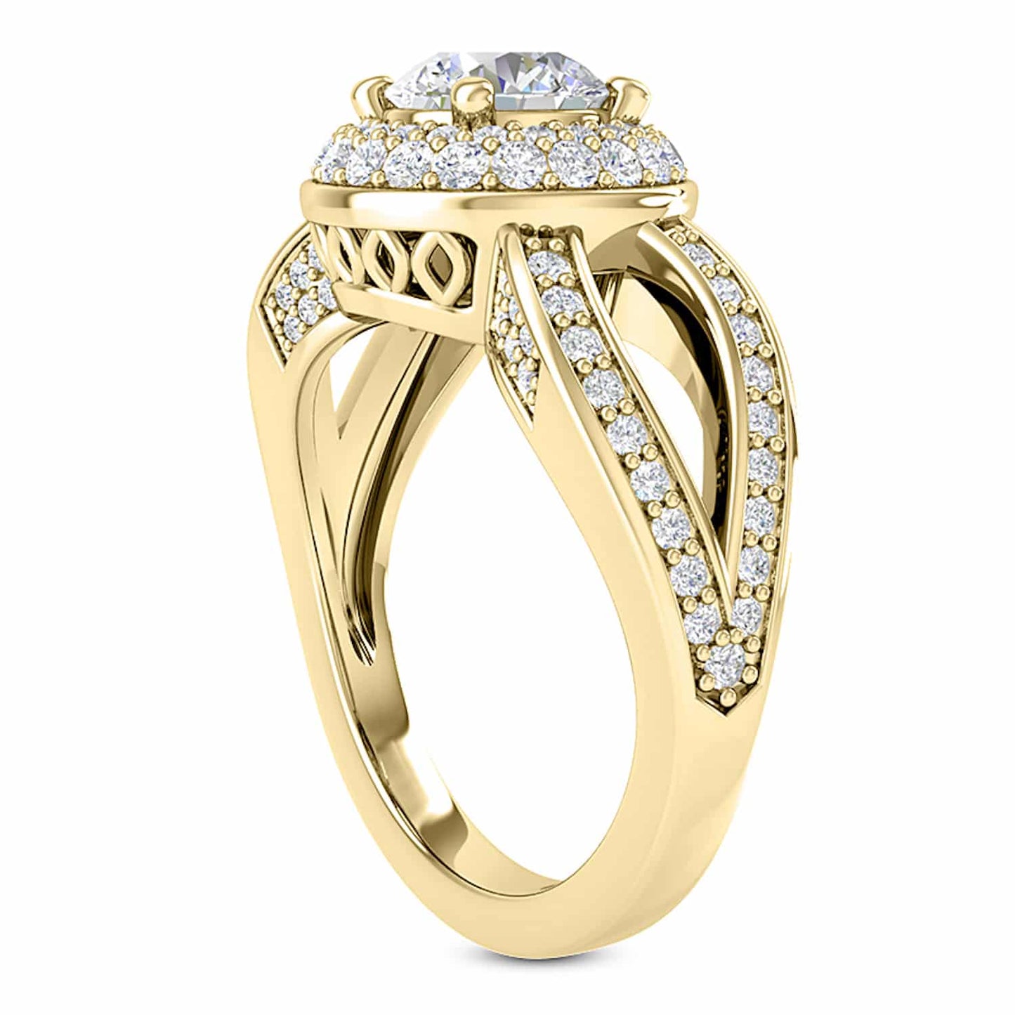 2.3CTW Real Diamond Moissanite Halo Split Shank 18K Gold Engagement Ring