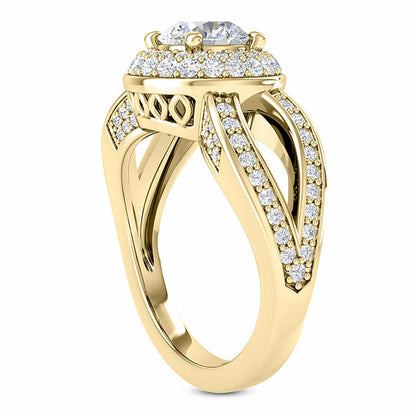 2.3CTW Real Diamond Moissanite Halo Split Shank 18K Gold Engagement Ring