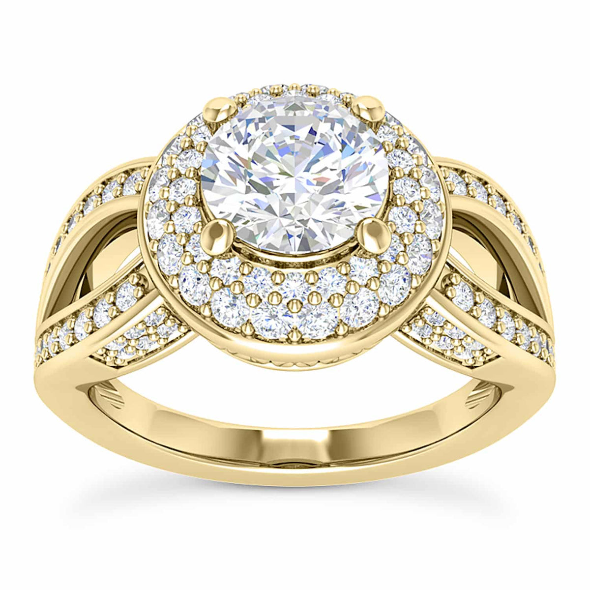 2.3CTW Natural Diamond Moissanite Halo Split Shank 18K Gold Engagement Ring