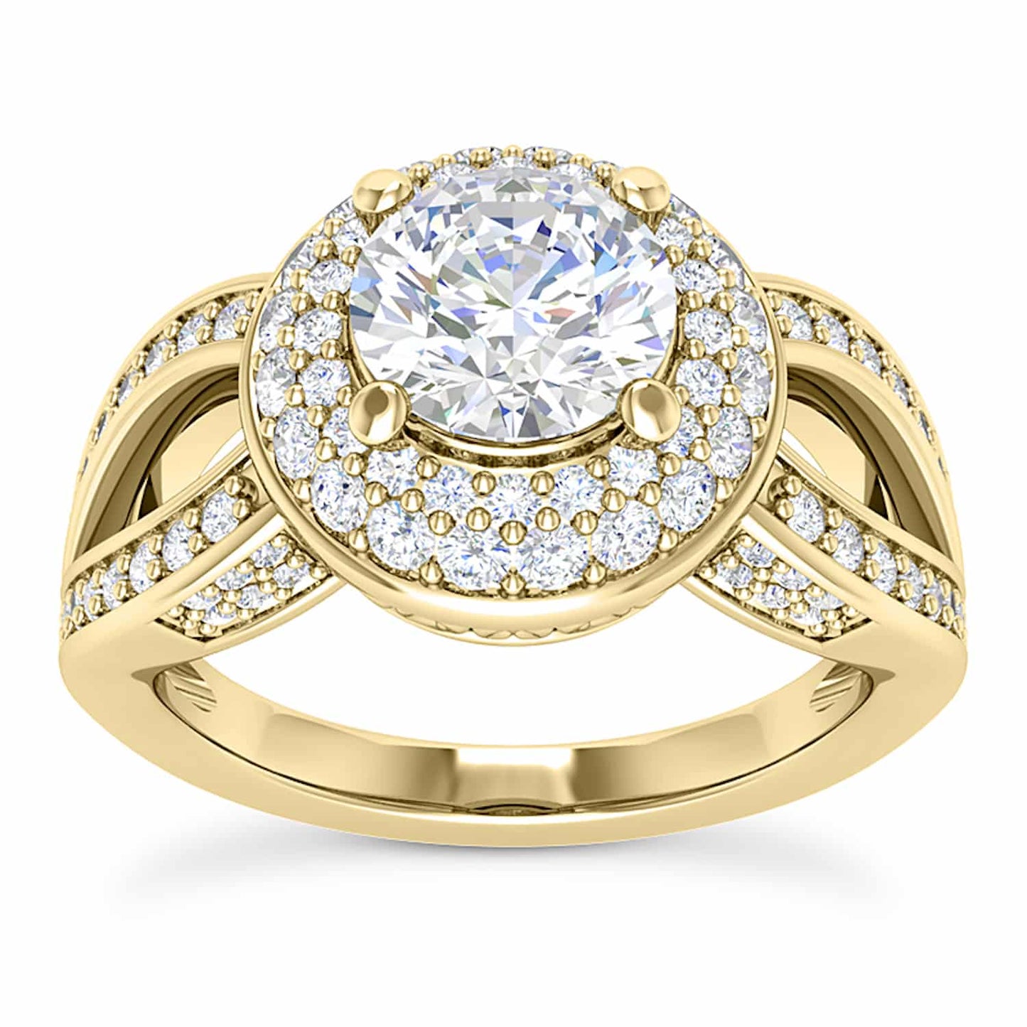 2.3CTW Real Diamond Moissanite Halo Split Shank 18K Gold Engagement Ring