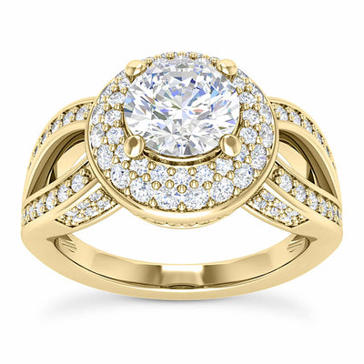 2.3CTW Natural Diamond Moissanite Halo Split Shank 18K Gold Engagement Ring