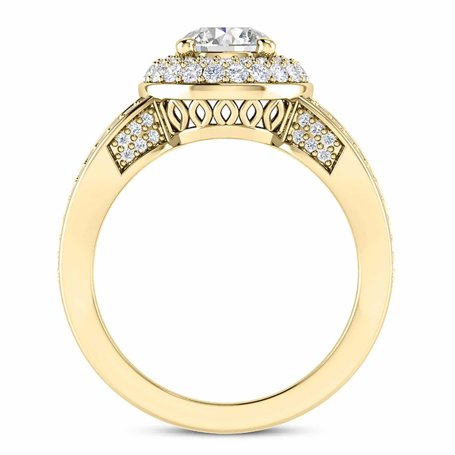 2.3CTW Real Diamond Moissanite Halo Split Shank 18K Gold Engagement Ring