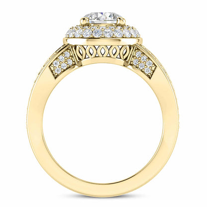 2.3CTW Real Diamond Moissanite Halo Split Shank 18K Gold Engagement Ring