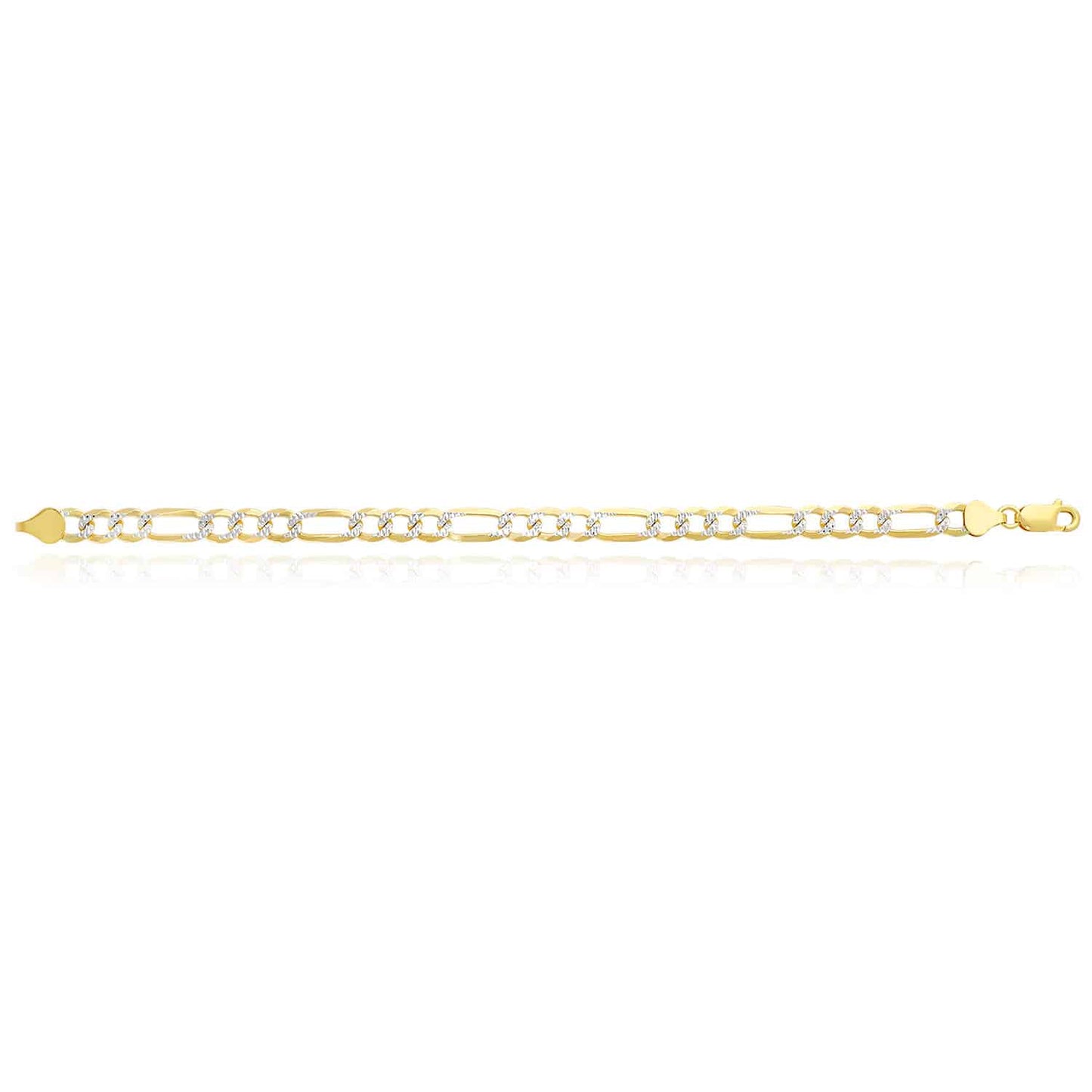 Solid 18K Yellow Gold Over Silver Diamond-Cut Pave 7mm Figaro Bracelet 8.25" 9"