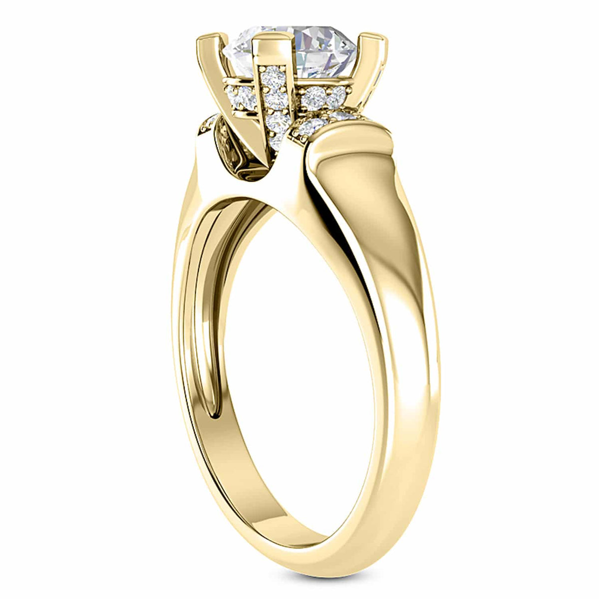 1CTW Natural Diamond & Moissanite In 18K Gold Yellow Engagement Ring