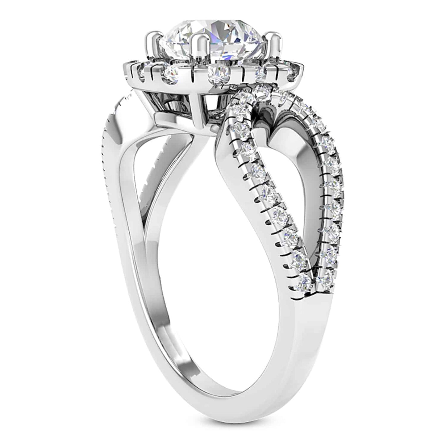 2.25CTW Real Diamond Round Moissanite Halo 18K Gold White Engagement Ring