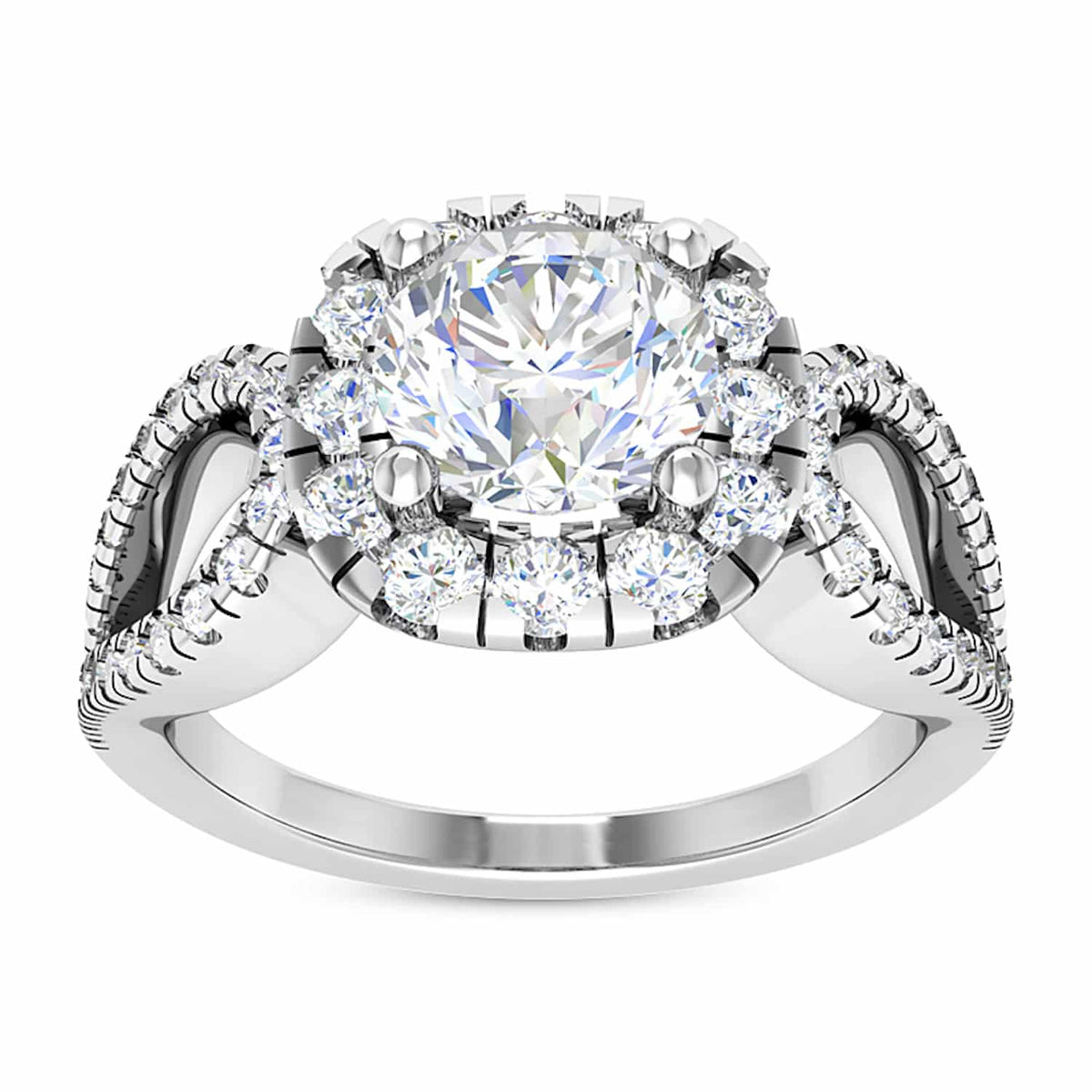 2.25CTW Natural Diamond Round Moissanite Halo 18K Gold White Engagement Ring