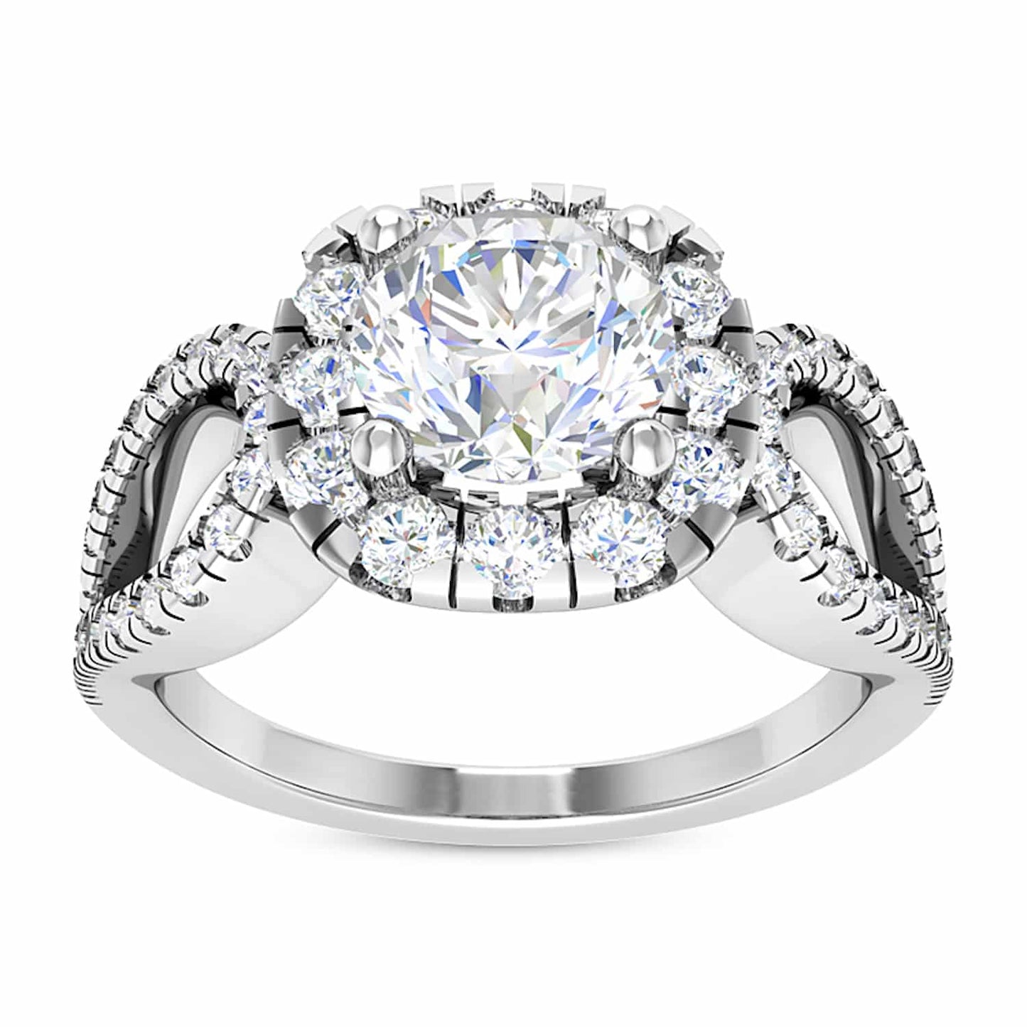 2.25CTW Real Diamond Round Moissanite Halo 18K Gold White Engagement Ring