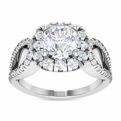 2.25CTW Natural Diamond Round Moissanite Halo 18K Gold White Engagement Ring