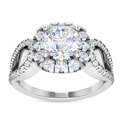 2.25CTW Real Diamond Round Moissanite Halo 18K Gold White Engagement Ring