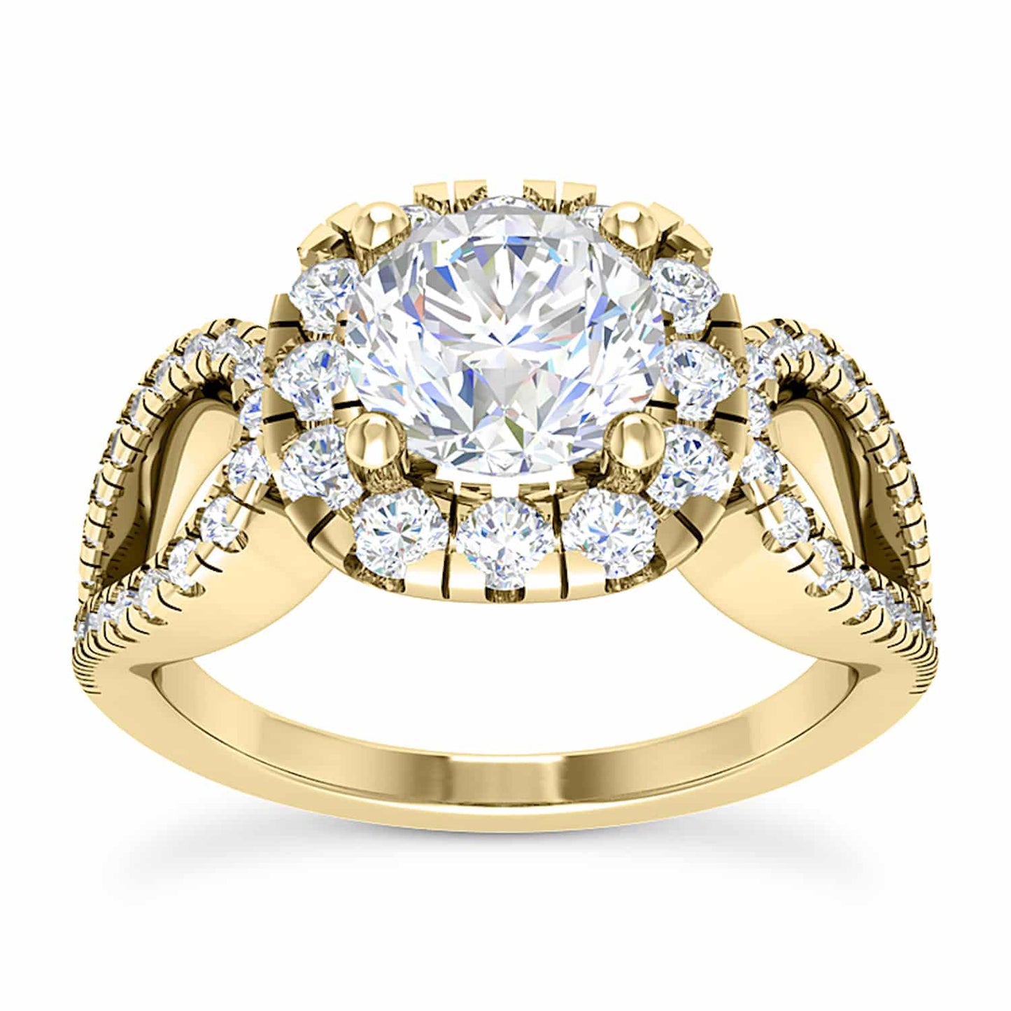 2.25CTW Real Diamond Round Moissanite Halo 18K Gold Engagement Ring