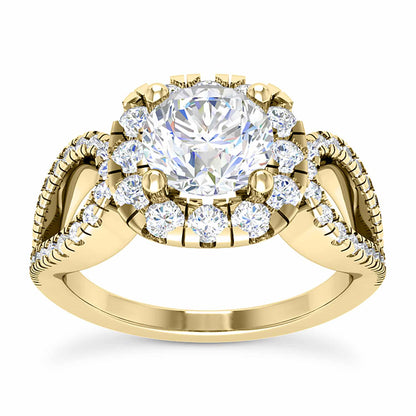 2.25CTW Real Diamond Round Moissanite Halo 18K Gold Engagement Ring