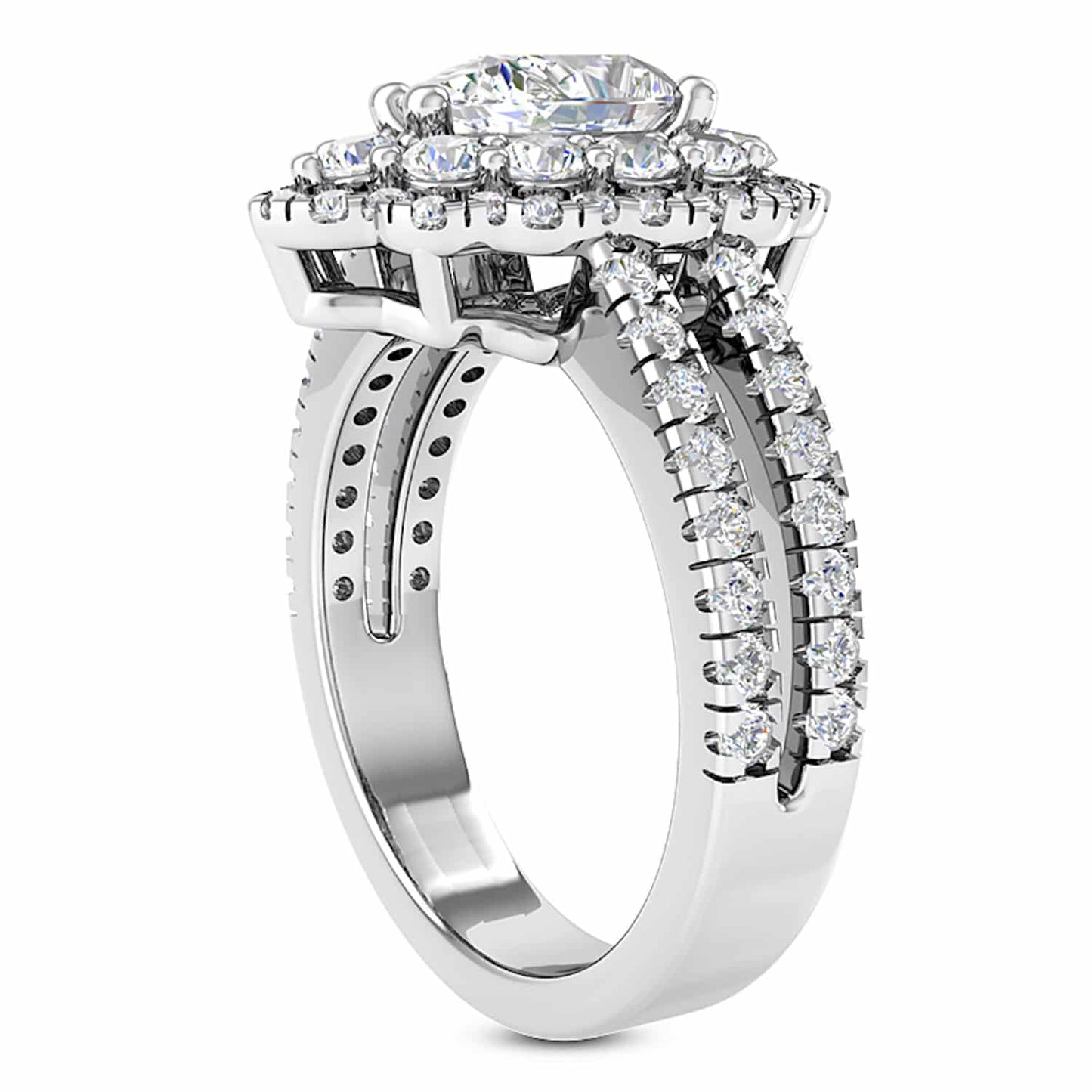3.25CT Real Diamond Pear Moissanite Halo Split 18K Gold White Engagement Ring