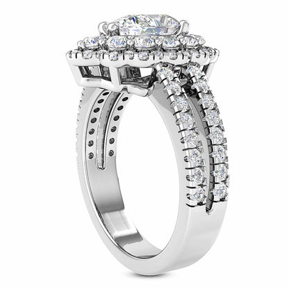 3.25CT Real Diamond Pear Moissanite Halo Split 18K Gold White Engagement Ring