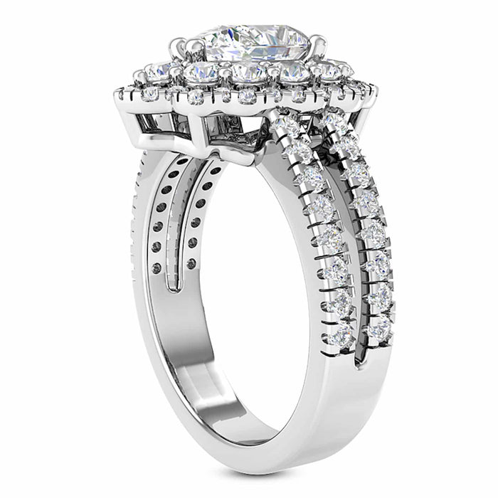 3.25CT Natural Diamond Pear Moissanite Halo Split 18K Gold White Engagement Ring