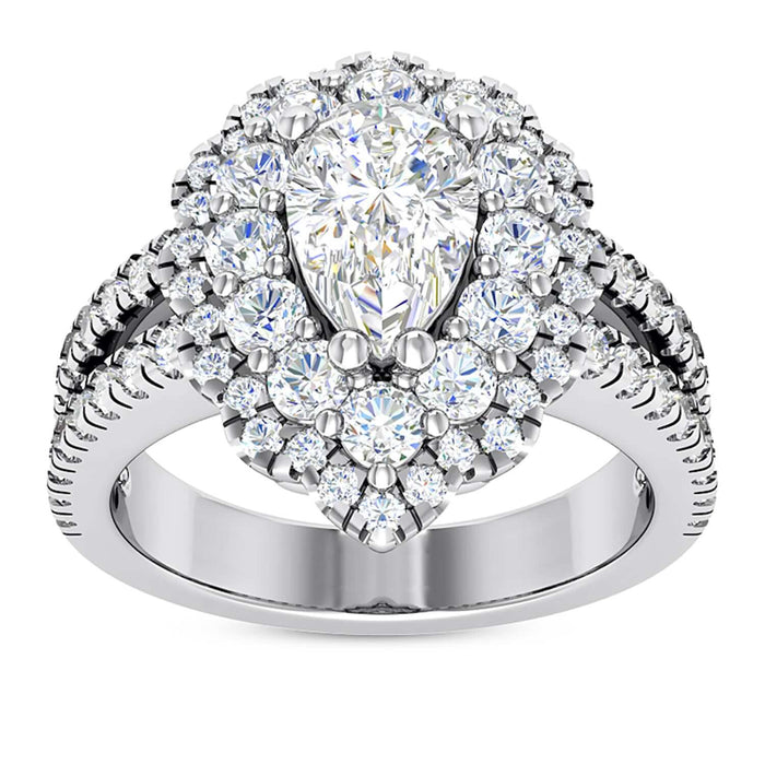 3.25CT Natural Diamond Pear Moissanite Halo Split 18K Gold White Engagement Ring