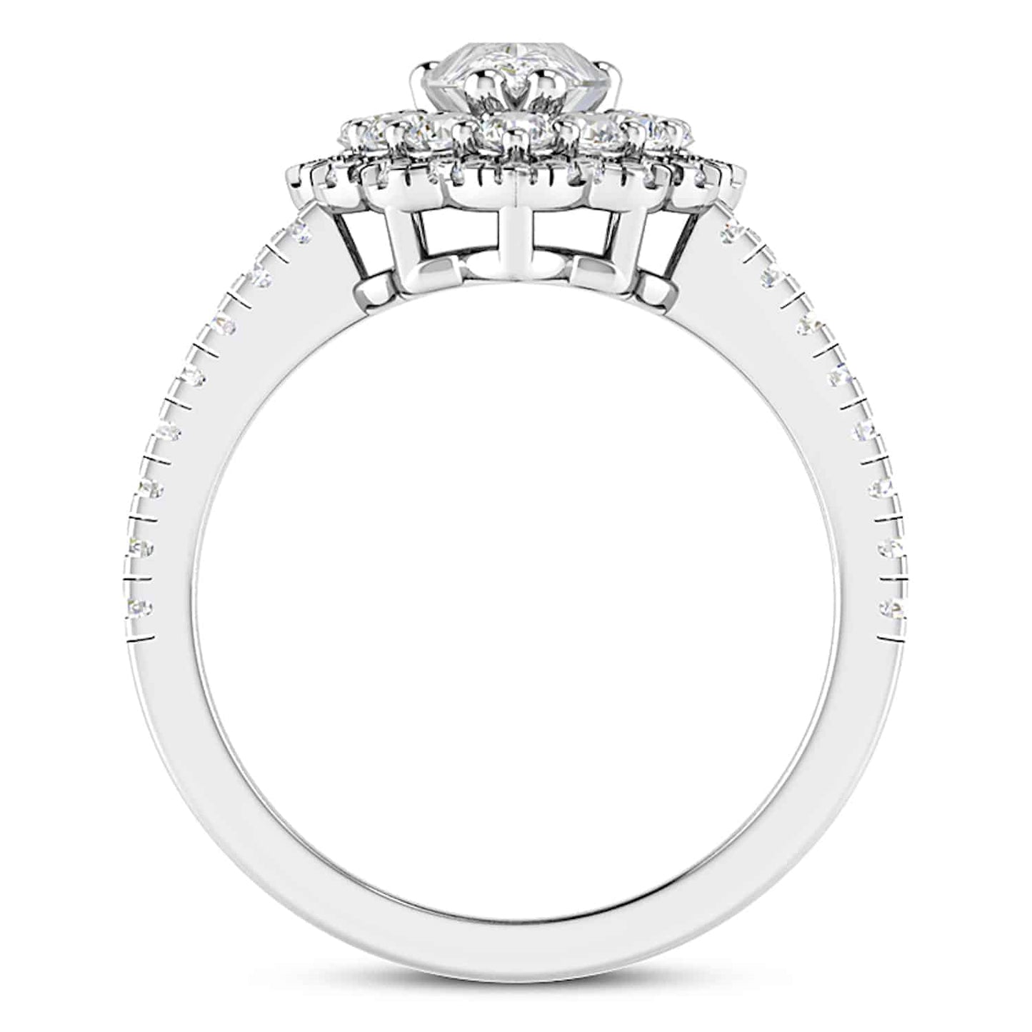 3.25CT Real Diamond Pear Moissanite Halo Split 18K Gold White Engagement Ring